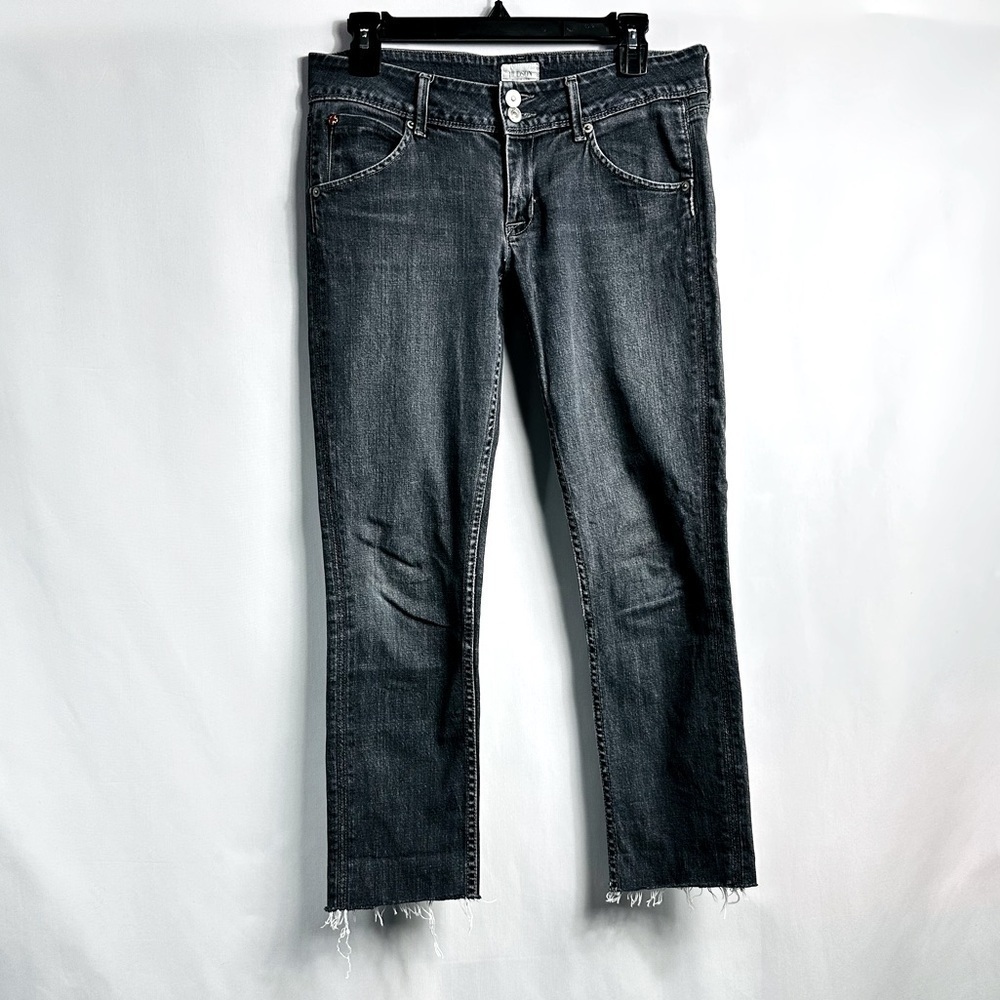 Hudson Women’s Sz 28 Black Wash Denim Collin Flap Skinny Jean Raw Hem Ankle